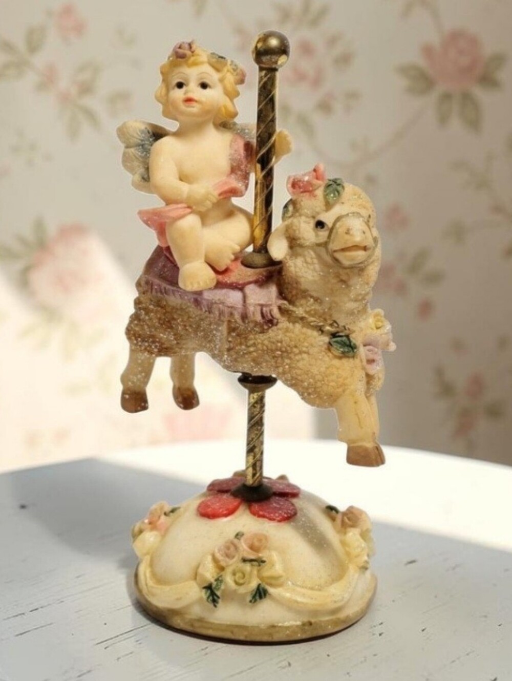 K’s Collection Limited Edition Cherub Angel On Sheep Carousel Ceramic Collection